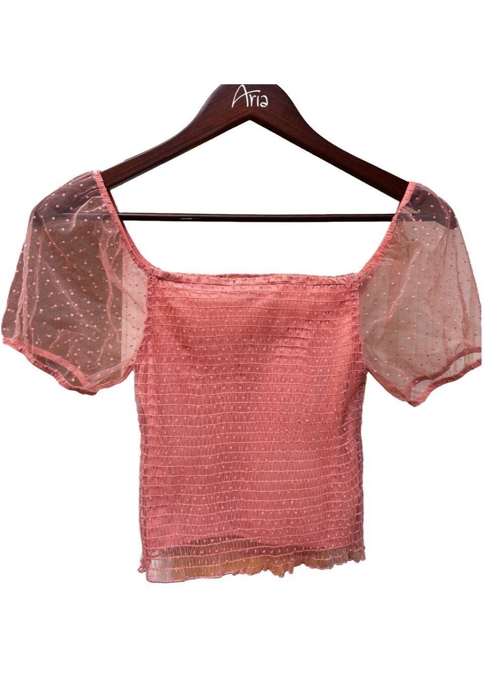 Ambiance Pink Mesh Overlay Crop Top Small (3 for $12 item)